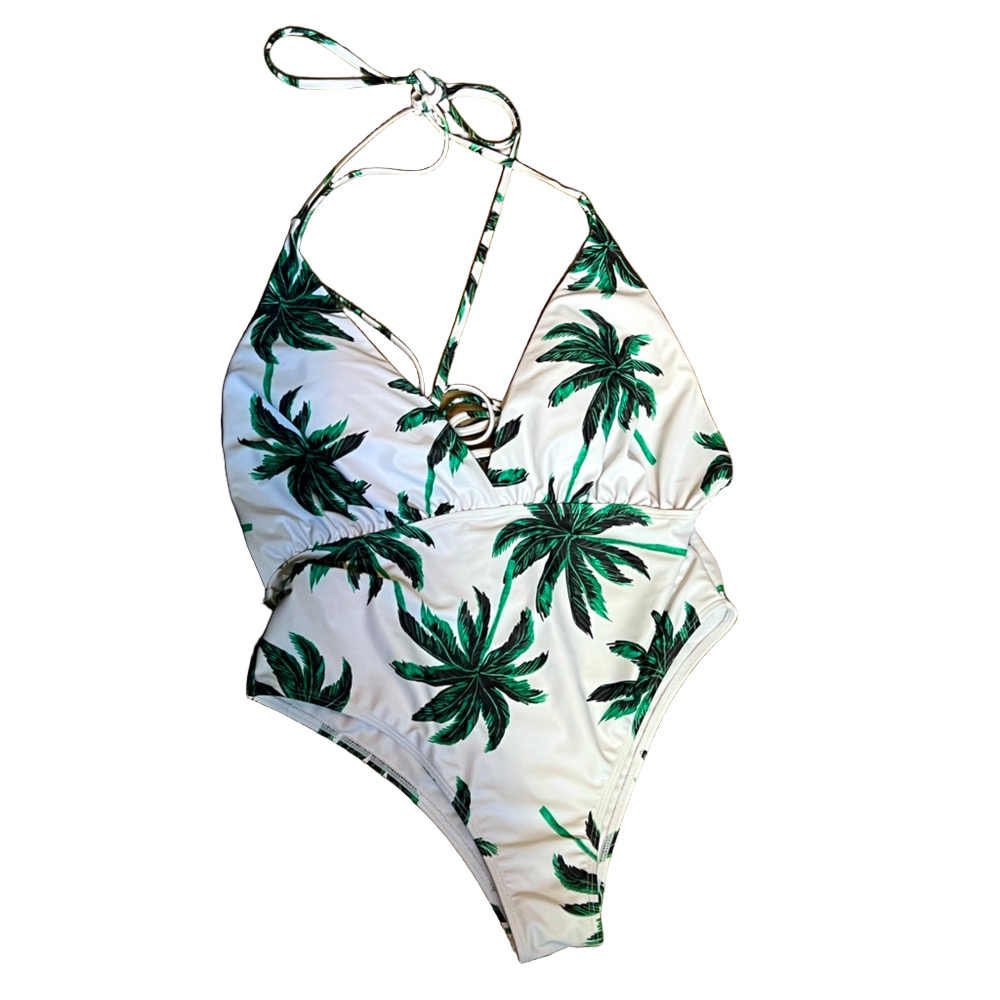 SHEIN Green and white palm tree bathing suit